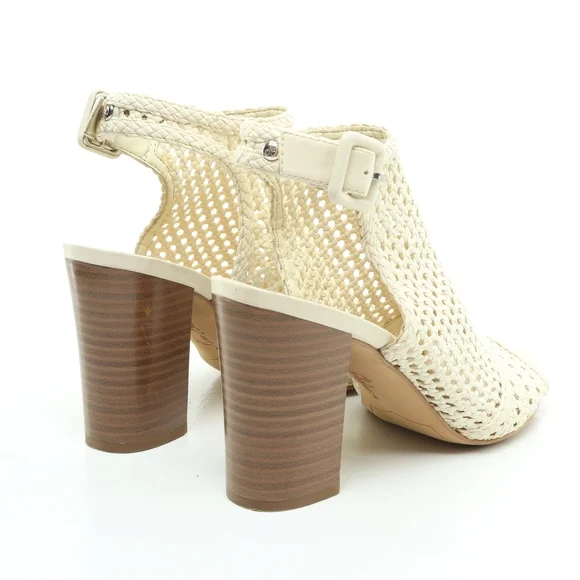 Sam Edelman Evie Basket Weave Heeled Leather Sandals Women 7 Off White/Brown - Picture 11 of 16